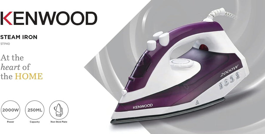 Kenwood Steam Iron STP40 2000W Ceramic Soleplate 250ml Tank Purple White New