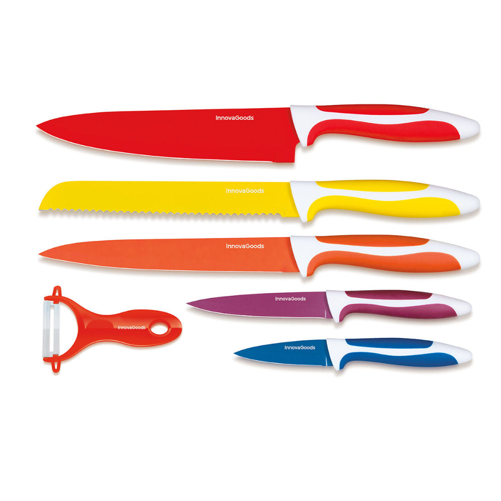 InnovaGoods Set Of Ceramic Coated Knives With Peeler Knoolvs 6 Pieces