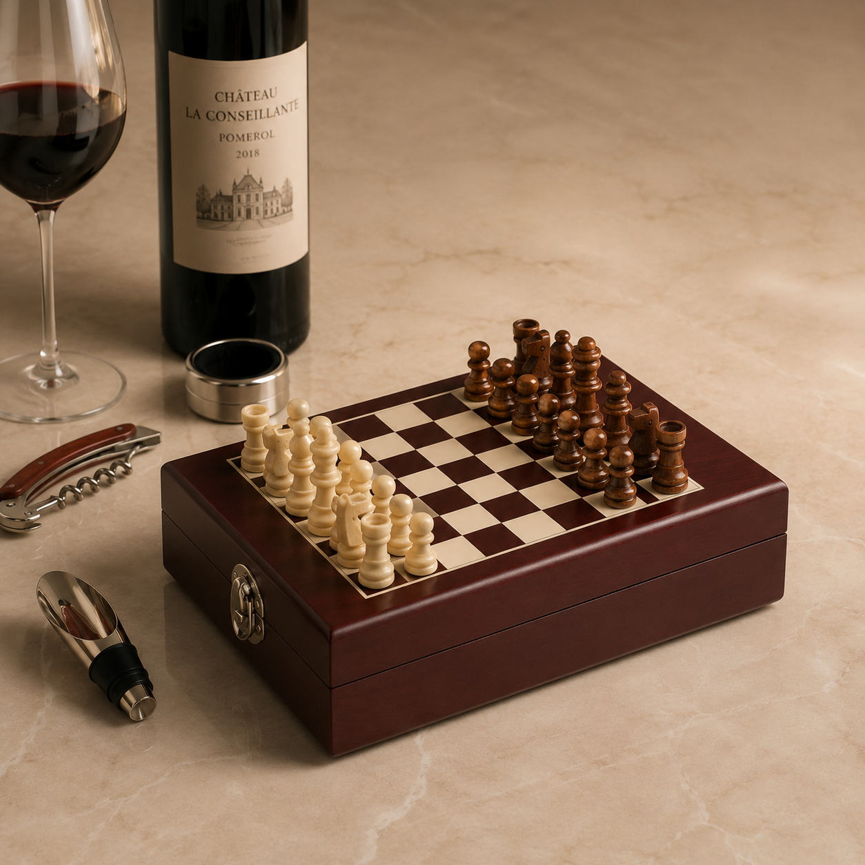 Innovagoods Luxury Chess Wine Accessory Set  37 Pieces  Buy in Lebanon