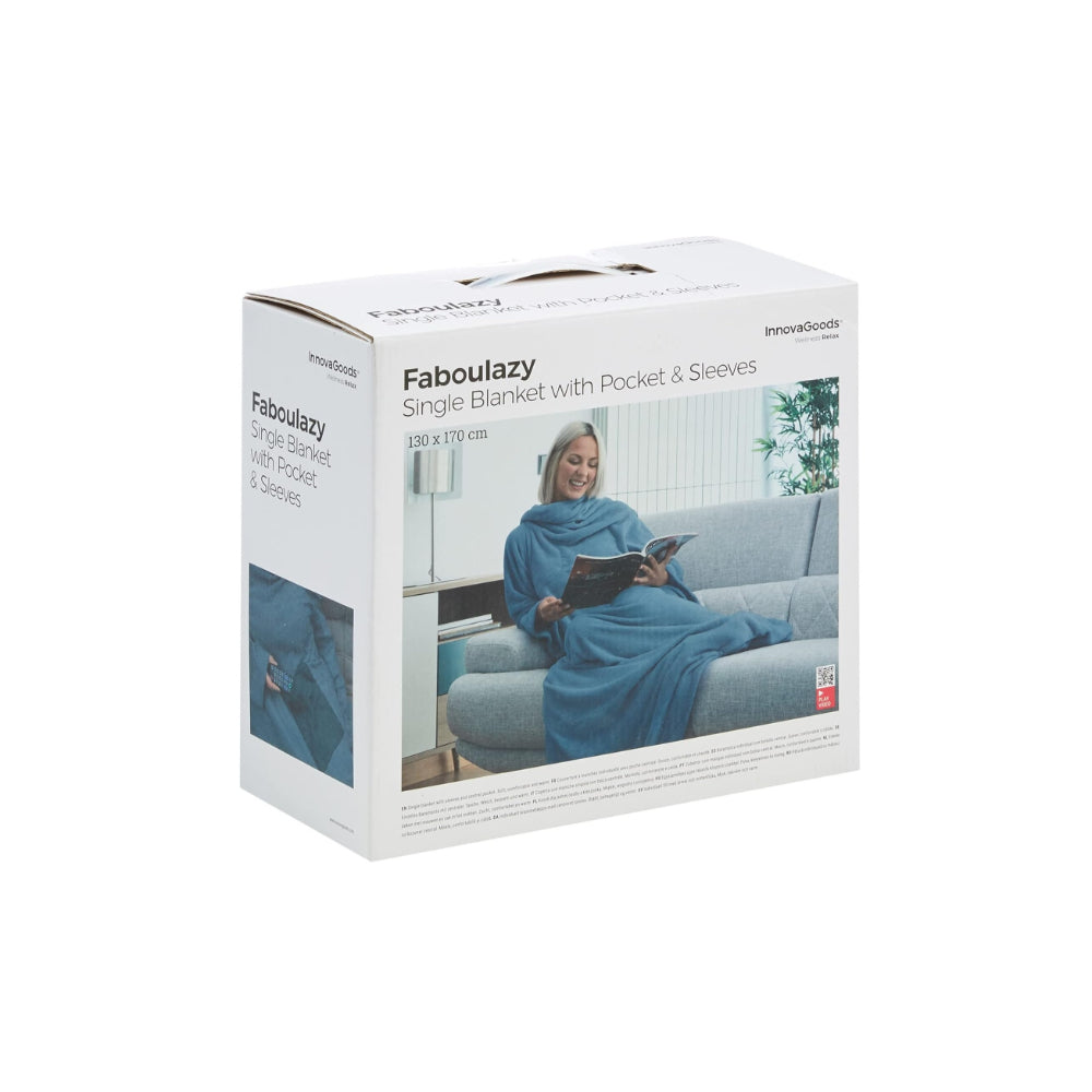 InnovaGoods Single Sleeved Blanket with Central Pocket Faboulazy [BLUE]