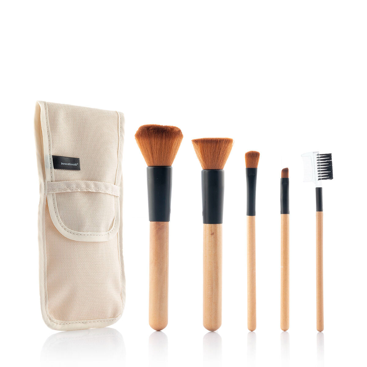 InnovaGoods Set of Wooden Make-up Brushes with Carry Case Miset (5 units)