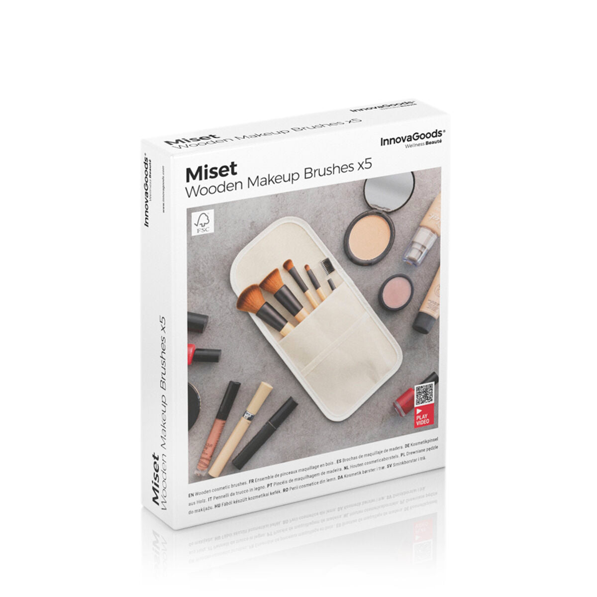 InnovaGoods Set of Wooden Make-up Brushes with Carry Case Miset (5 units)  Buy in Lebanon