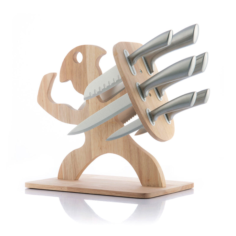 InnovaGoods Set Of Knives With Wooden Base Spartan 7 Pieces