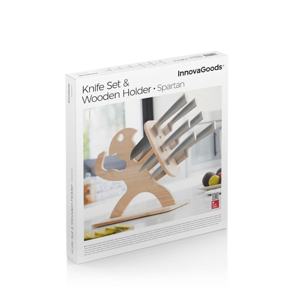 InnovaGoods Set Of Knives With Wooden Base Spartan 7 Pieces  Buy in Lebanon