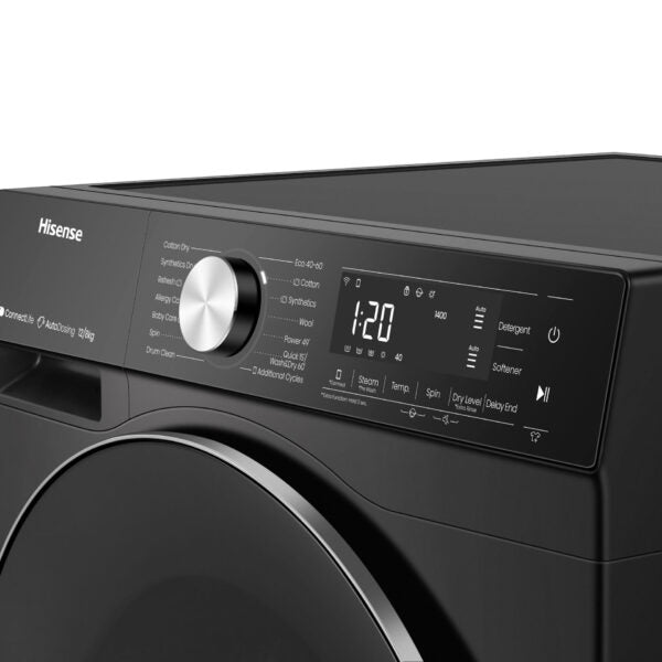 Hisense 12kg Washer 8kg Dryer 2-in-1 Wi-Fi Auto-Dose Inverter Steam Wash Black