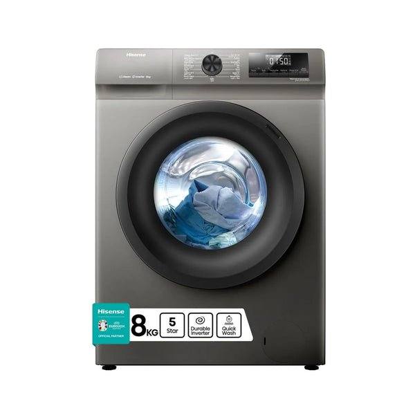 Hisense 8kg Front Load Washer 1200RPM Steam Wash Inverter Titanium Gray