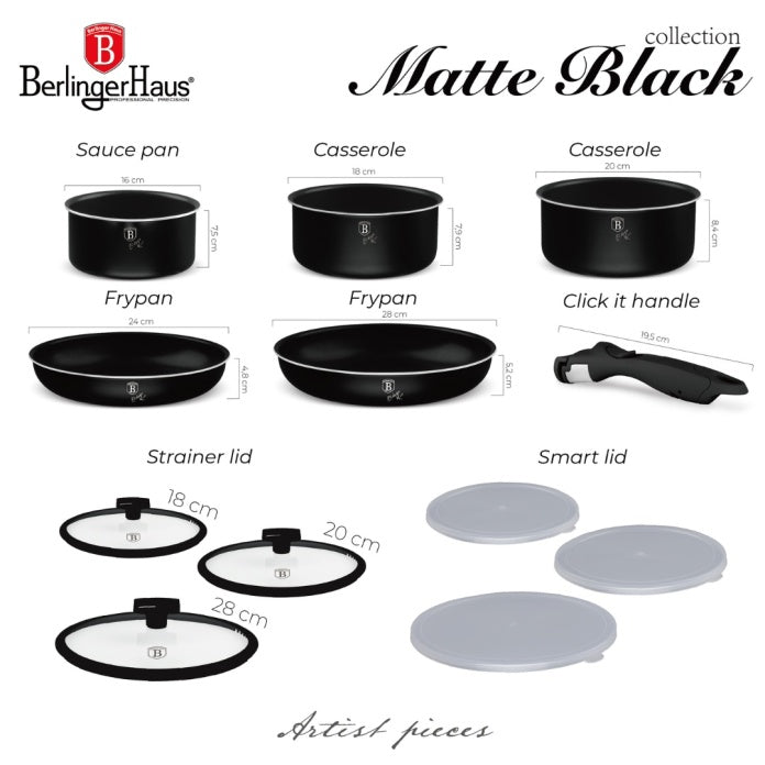 Berlinger Haus Black Matt Collection 12-Piece Cookware Set – titanPro – view 2