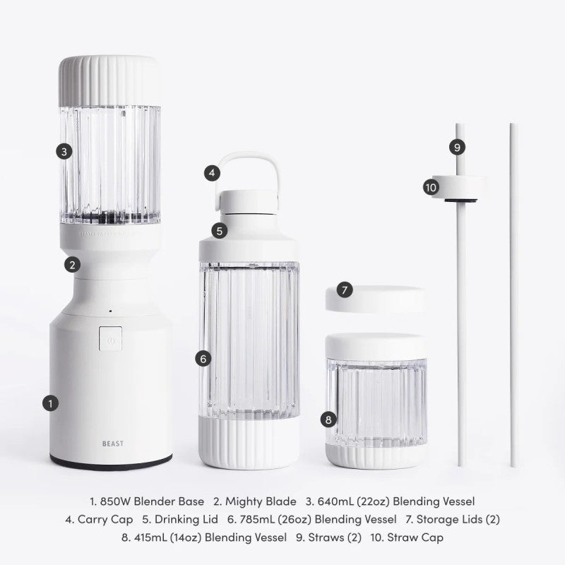 Beast Mighty 850 Plus Personal Blender 850W 3 Vessels Cloud White B85MH WT EU