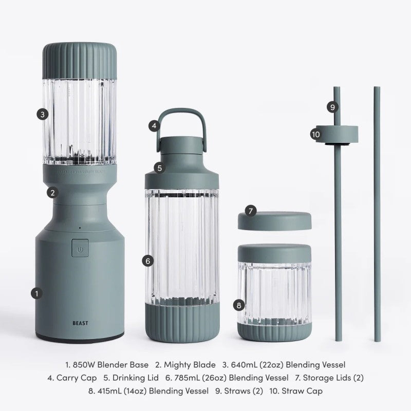Beast Mighty 850 Plus Personal Blender 850W 3 Vessels Mist B85MH BL EU
