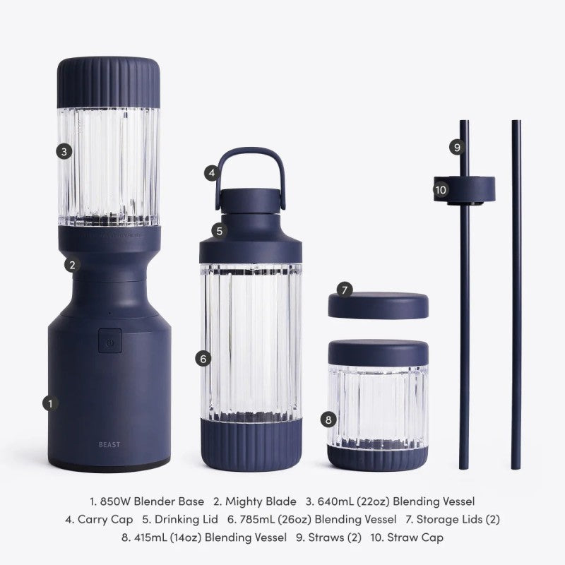 Beast Mighty 850 Plus Personal Blender 850W 3 Vessels Navy B85MH NV EU