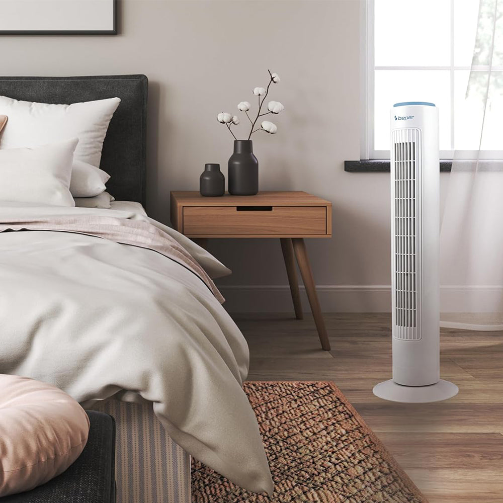 Beper Tower Fan 45 W, Quiet Fan, Height 72 cm, Automatic Oscillation, White