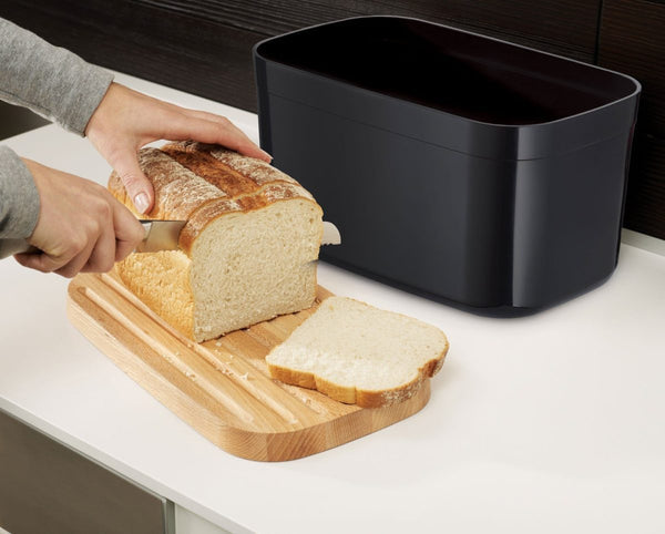 Joseph Joseph Bread Bin with Reversible Bamboo Cutting Board Lid - Black - 81103