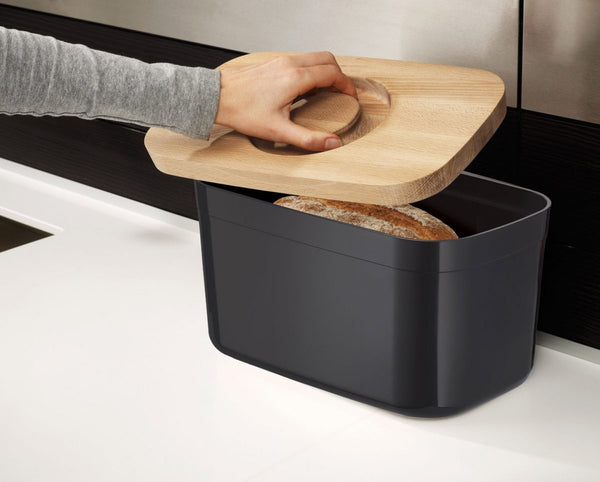 Joseph Joseph Bread Bin with Reversible Bamboo Cutting Board Lid - Black - 81103