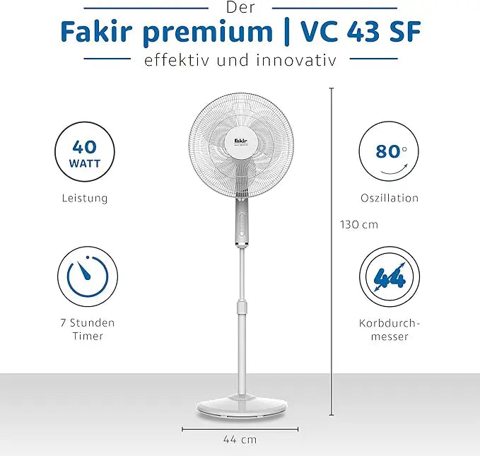 Fakir VC 43 SF Height Adjustable Quiet Floor Fan with Remote Control