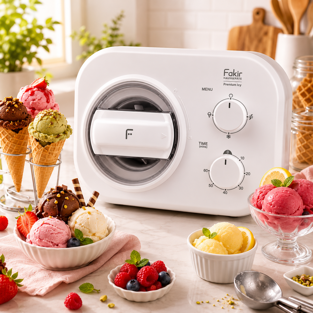 Fakir Premium Icy Ice Cream Maker White 100W Compressor 1L Stainless