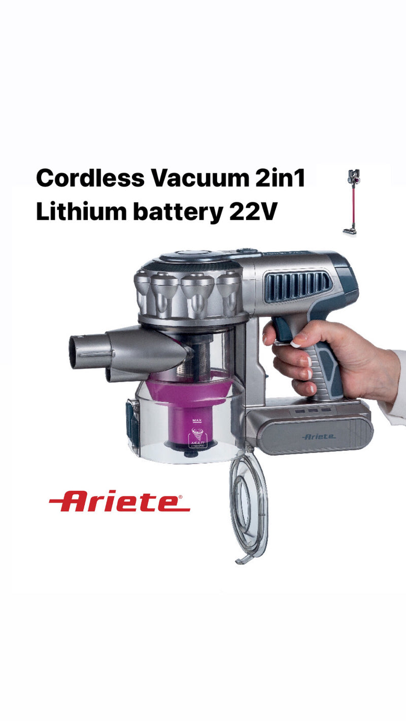 Ariete Cordless Electric Broom – 2-in-1, 22.2V, Pink Digital Motor