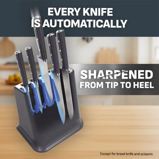 Tefal EverSharp Pro 5-Piece Knife Block Set - Self-Sharpening Stainless Steel - Midnight Blue