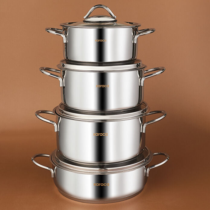 Karaca Sakura PowerSteel 8-Piece Cookware Set - 316+ Surgical Grade Stainless Steel - Induction Ready