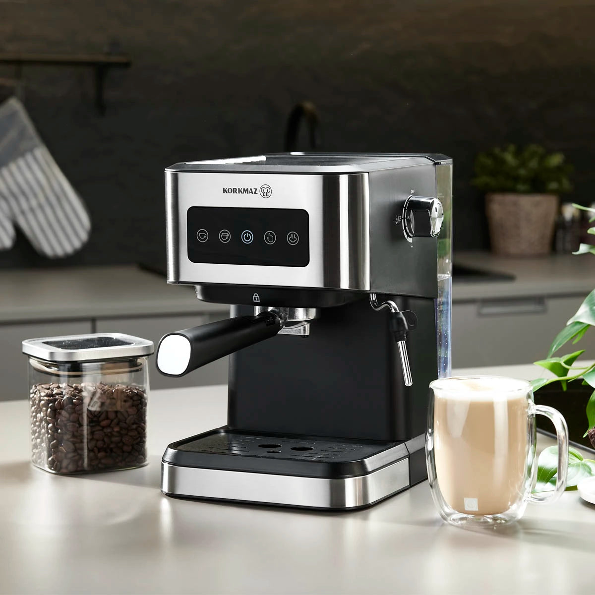Korkmaz Java Espresso Coffee Machine With Milk Frother