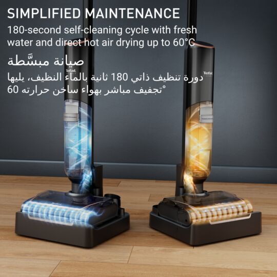 Tefal X-Clean 7 Wet & Dry Vacuum Mop 250W 50 Min Lay-Flat Hot Air Drying Grey