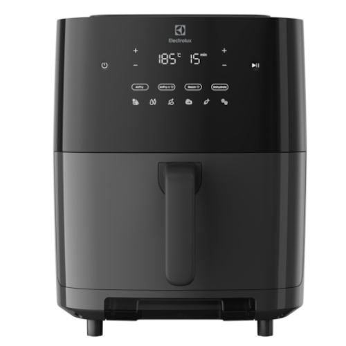 Black Electrolux air fryer on a white background