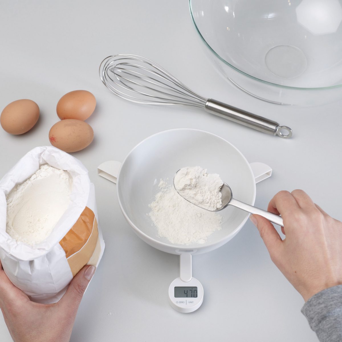 Joseph Joseph Triscale Compact Folding Digital Kitchen Food Scale, White