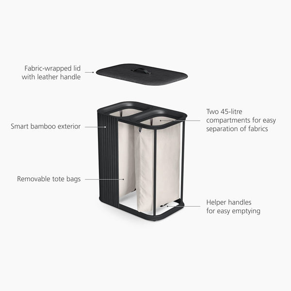 Joseph Joseph Tota Luxe 90L Black Bamboo Laundry Separation Basket - 5000005