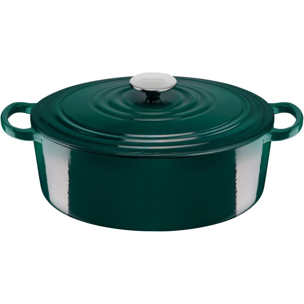 Tefal Elegance Cast Iron Casserole 29cm – Oval, Enamel, Forest Green