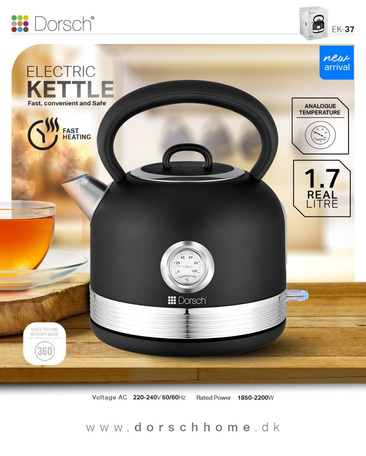 Dorsch Electric Kettle Ek-37 - 2200W, 1.7L
